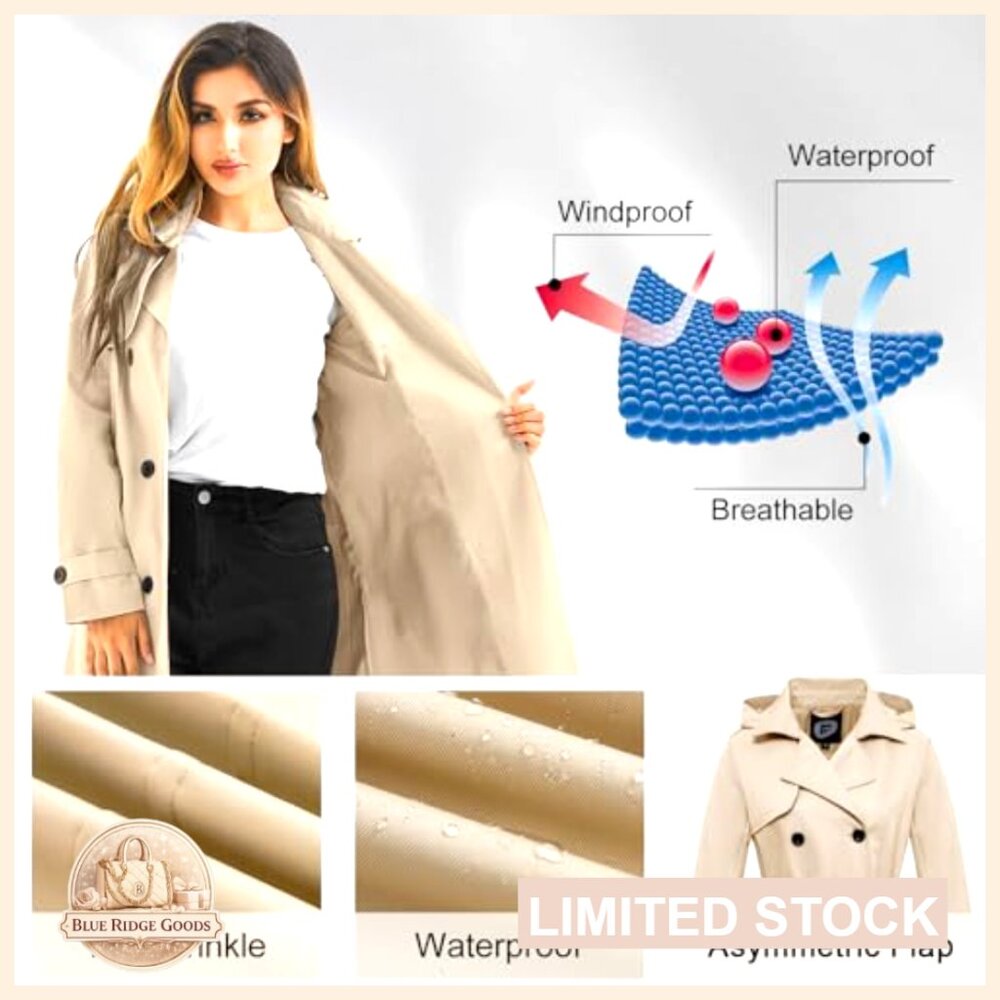 Classic Long Trench Coat Waterproof Windbreaker Double Breasted Belted - Picture 3 of 6